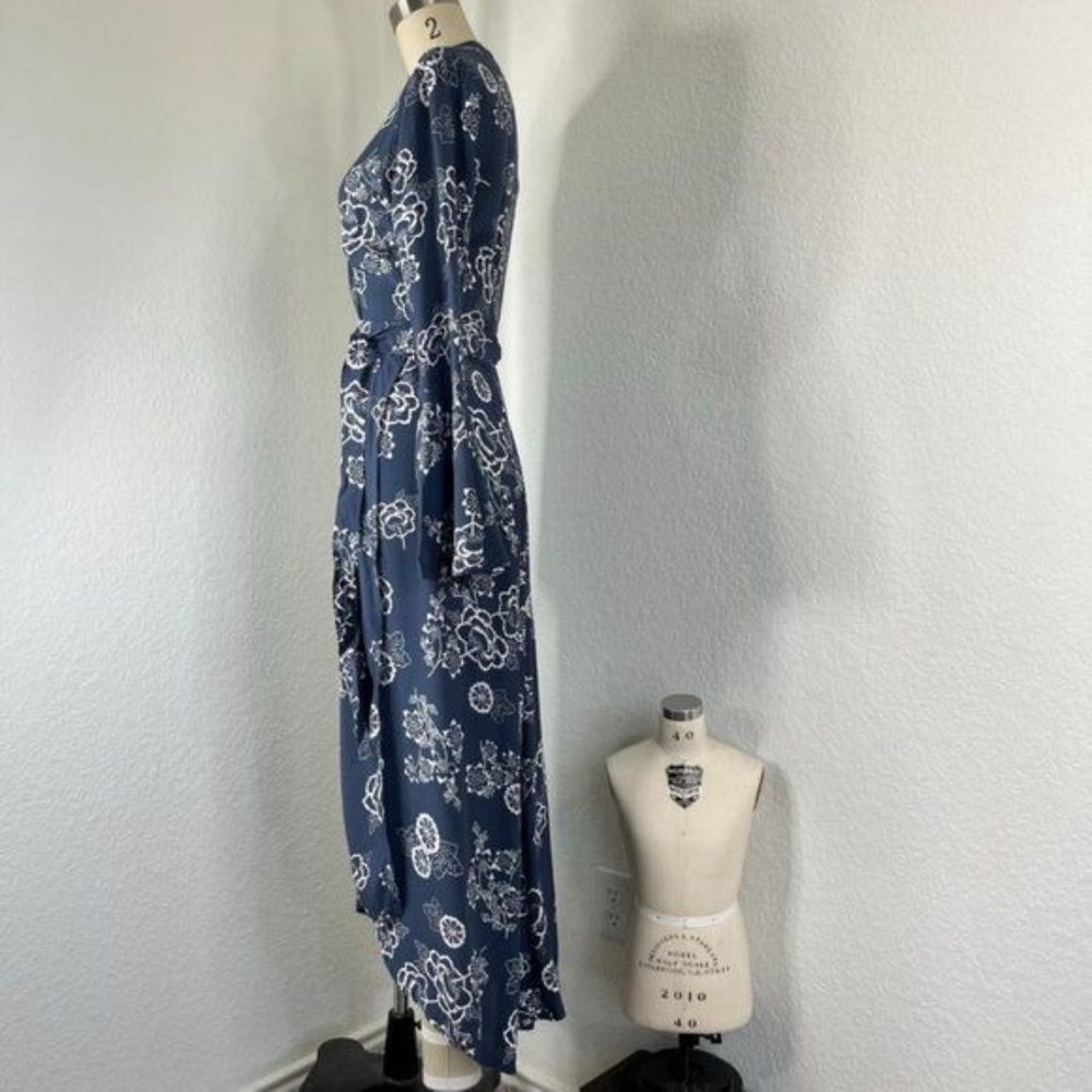 Faithfull the Brand Carioca Navy Blue Floral Print Wrap Dress - Picture 5 of 9